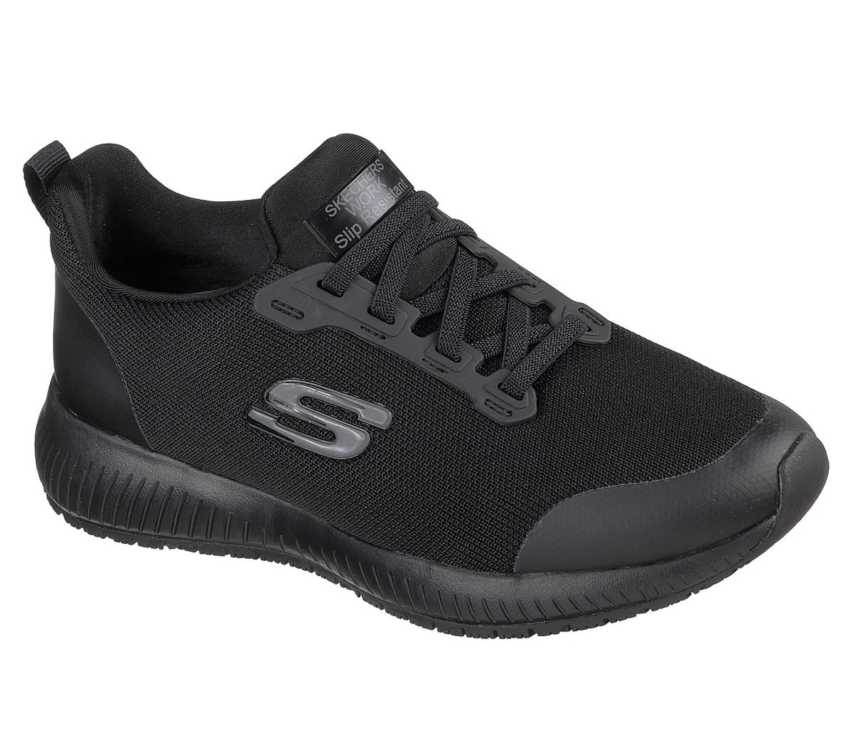 WOMEN'S SKECHERS SQUAD SLIP RESISTANT BLACK SHOE – Omars Shoes