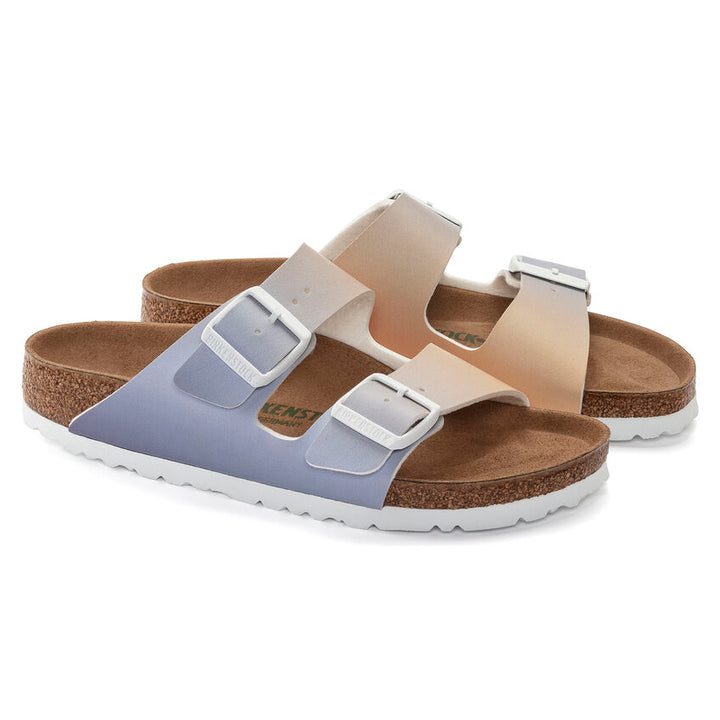 Omars Shoes - Pair of Birkenstock Arizona Vehan Ombre Purple Fog Apricot Sandal 