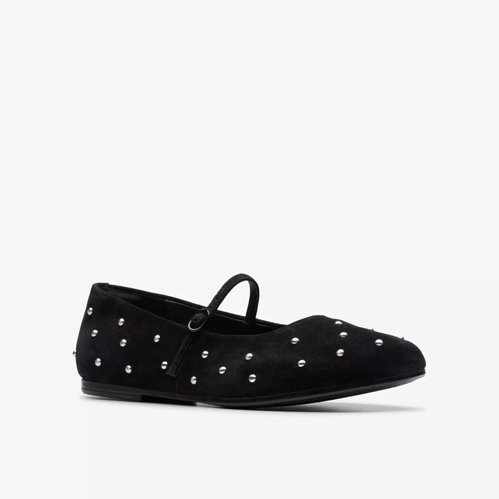 WOMEN'S CLARKS LIVIA STUD BLACK SUEDE MARY JANE SHOE