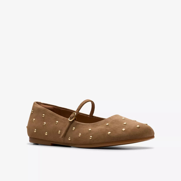 WOMEN'S CLARKS LIVIA STUD WALNUT SUEDE MARY JANE SHOE