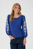 WOMEN'S CREAM VILLEA BOATNECK GALAXY BLUE PULLOVER
