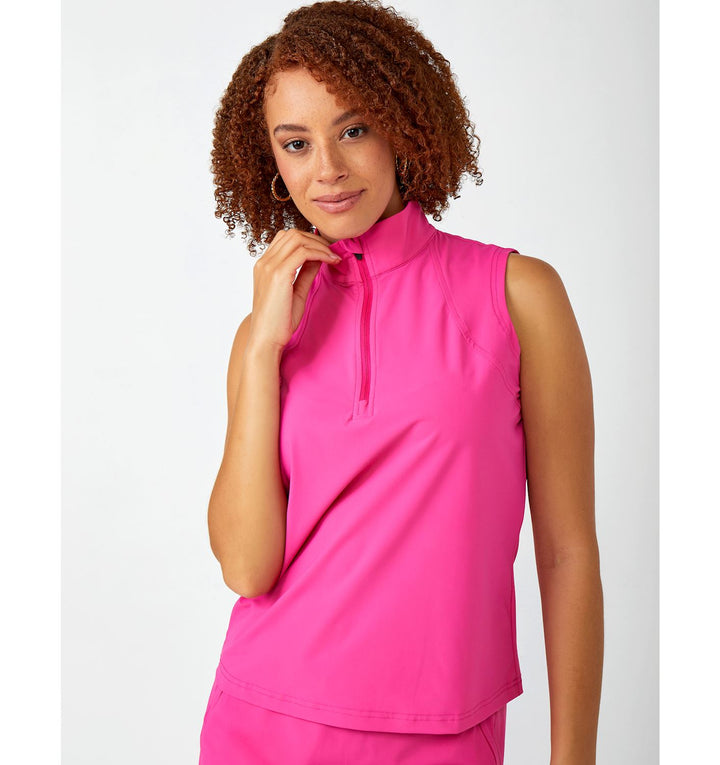 WOMEN'S CHARLIE PAIGE ZIP NECK SPORT PINK TANK TOP