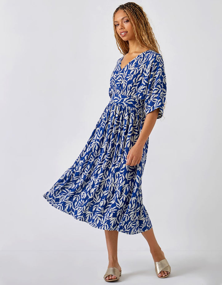 WOMEN'S CHARLIE PAIGE VISCOSE DEEP V PRINTED BLUE DRESS