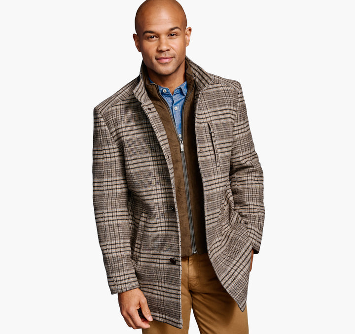 JOHNSTON & MURPHY UPTON CAR COAT/ BROWN PLAID