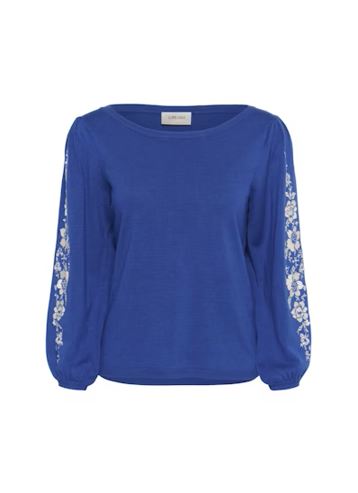 WOMEN'S CREAM VILLEA BOATNECK GALAXY BLUE PULLOVER