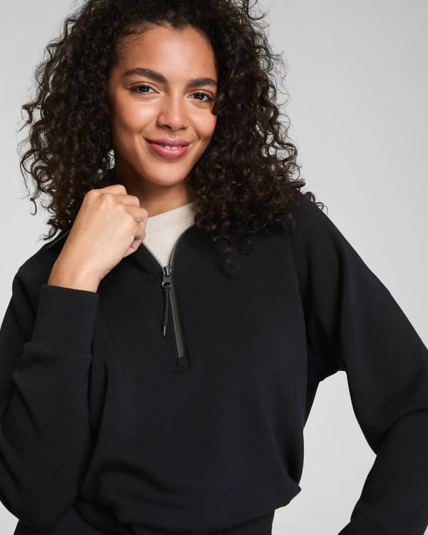 WOMEN'S SPANX AIRESSENTIALS BLACK HALF ZIP TOP
