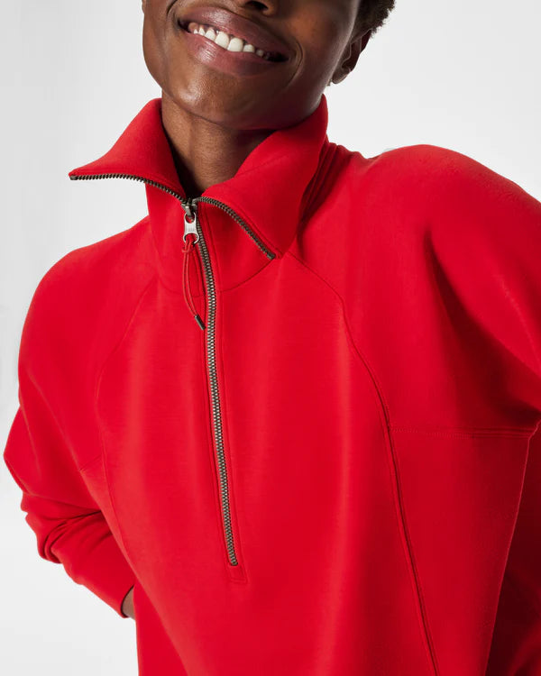 WOMEN'S SPANX AIRESSENTIALS RED HALF ZIP TOP