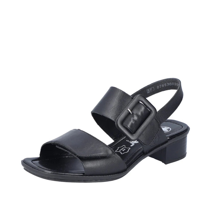 WOMEN'S RIEKER 62663-01 BLOCK HEEL BLACK SANDAL