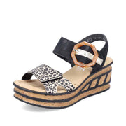 WOMEN'S RIEKER 68176-00 BLK MULTI WEDGE SANDAL