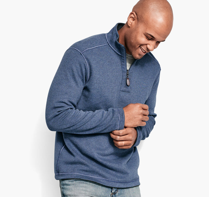 JOHNSTON & MURPHY REVERSIBLE QUARTER-ZIP BLUE/LIGHT GREY