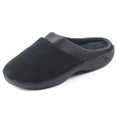 WOMEN'S ISOTONER MICROTERRY PILLOWSTEP CLOG BLACK SLIPPER