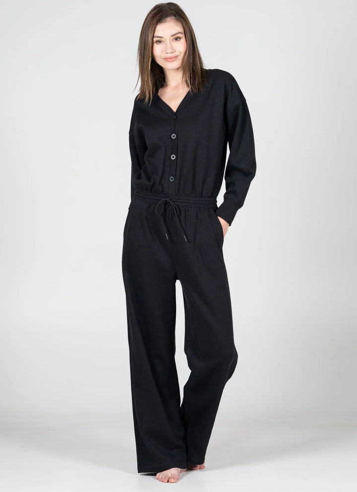 WOMEN'S C'EST MOI FLEECE LINED BLACK JUMPSUIT
