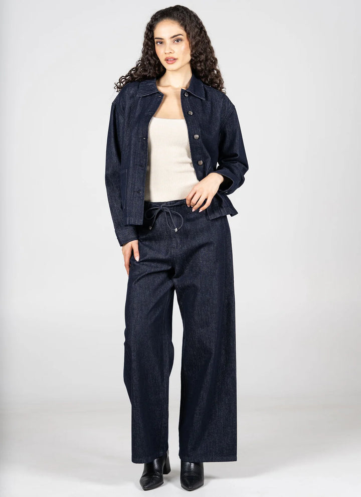 WOMEN'S C'EST MOI WIDE LEG TIE FRONT DARK DENIM PANT