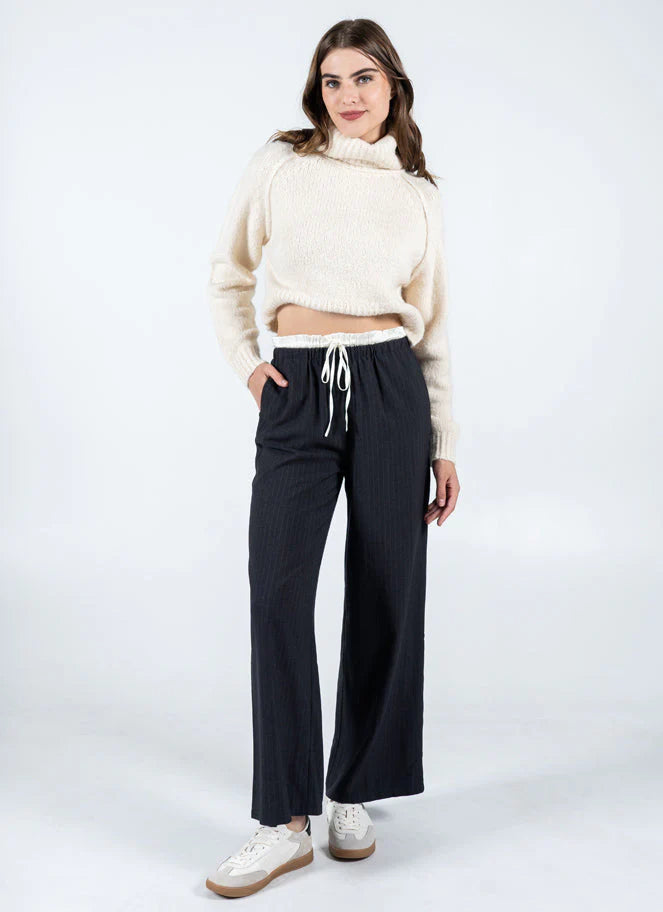 WOMEN'S C'EST MOI DOUBLE WAISTBAND PINSTRIPE BLACK PANT
