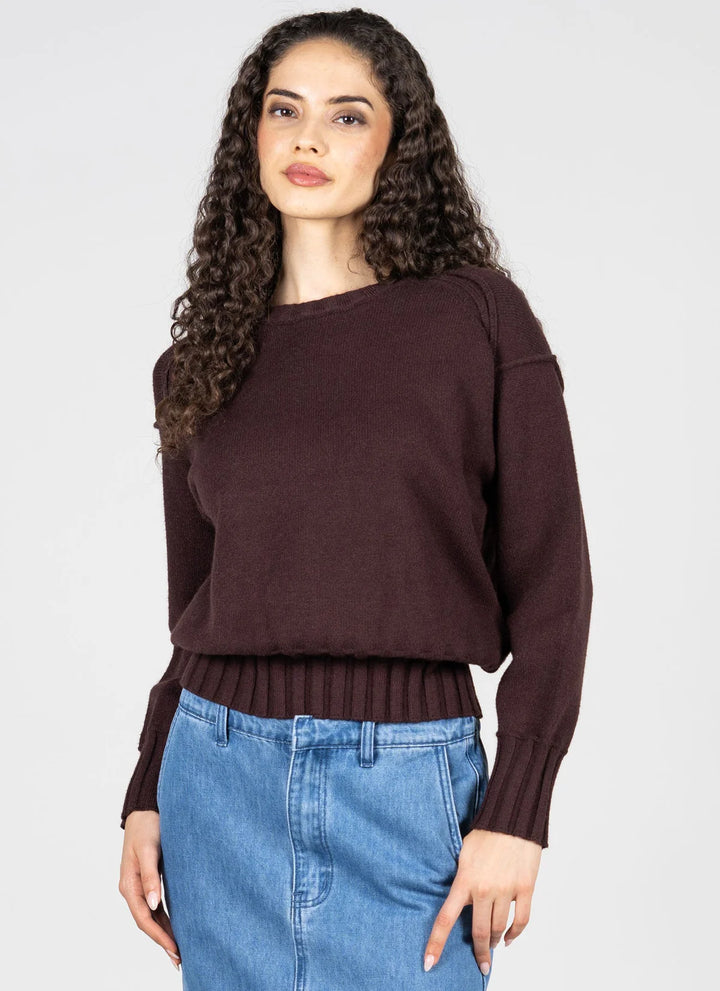WOMEN'S C'EST MOI KNIT RIB DETAIL ESPRESSO SWEATER