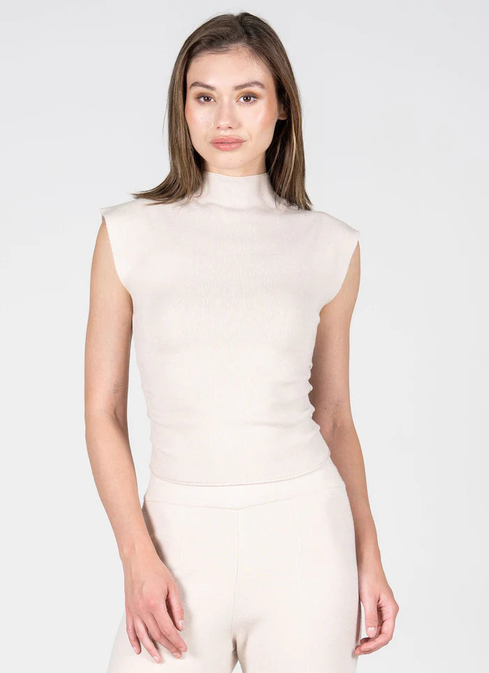 WOMEN'S C'EST MOI SHORT SLEEVE KNIT HEATHER BEIGE TOP