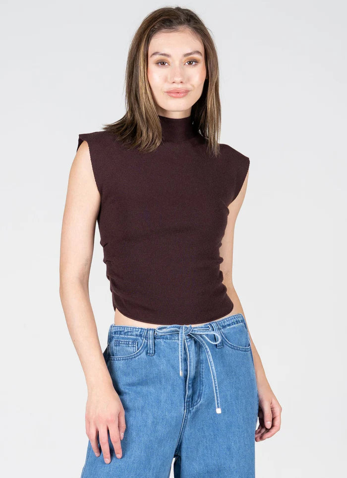 WOMEN'S C'EST MOI SHORT SLEEVE KNIT ESPRESSO TOP