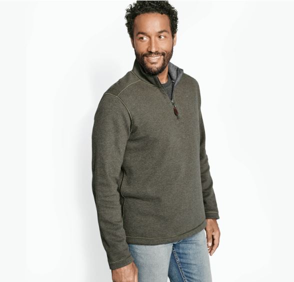 JOHNSTON & MURPHY REVERSIBLE QUARTER-ZIP OLIVE/CHARCOAL