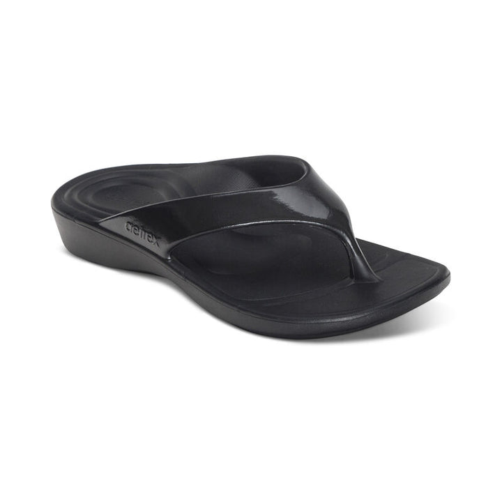 WOMEN'S AETREX MAUI ORTHOTIC BLACK GLOSS FLIP FLOP