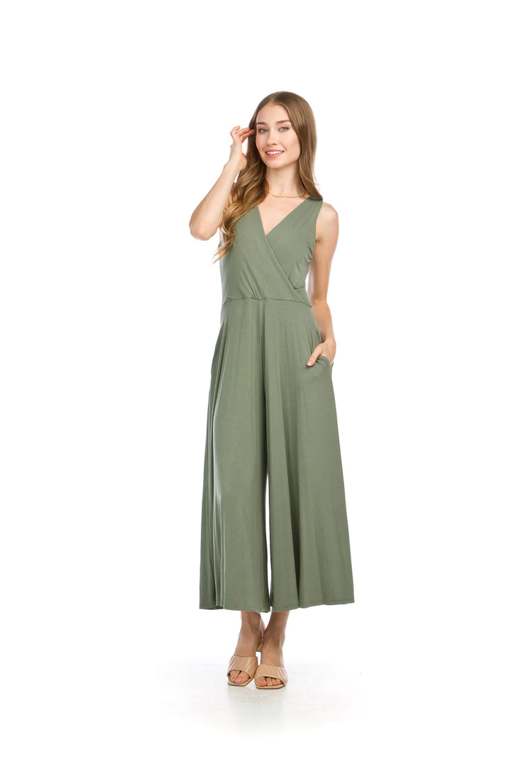 WOMEN'S PAPILLON STRETCH CROSSOVER OLIVE JUMPSUIT
