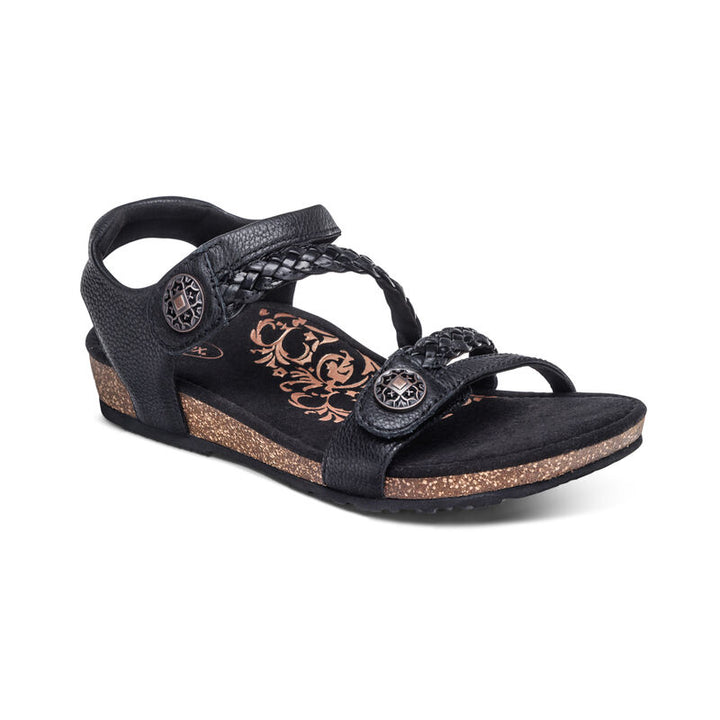 WOMEN'S AETREX JILLIAN BRAIDED QUARTER STRAP BLACK SANDAL