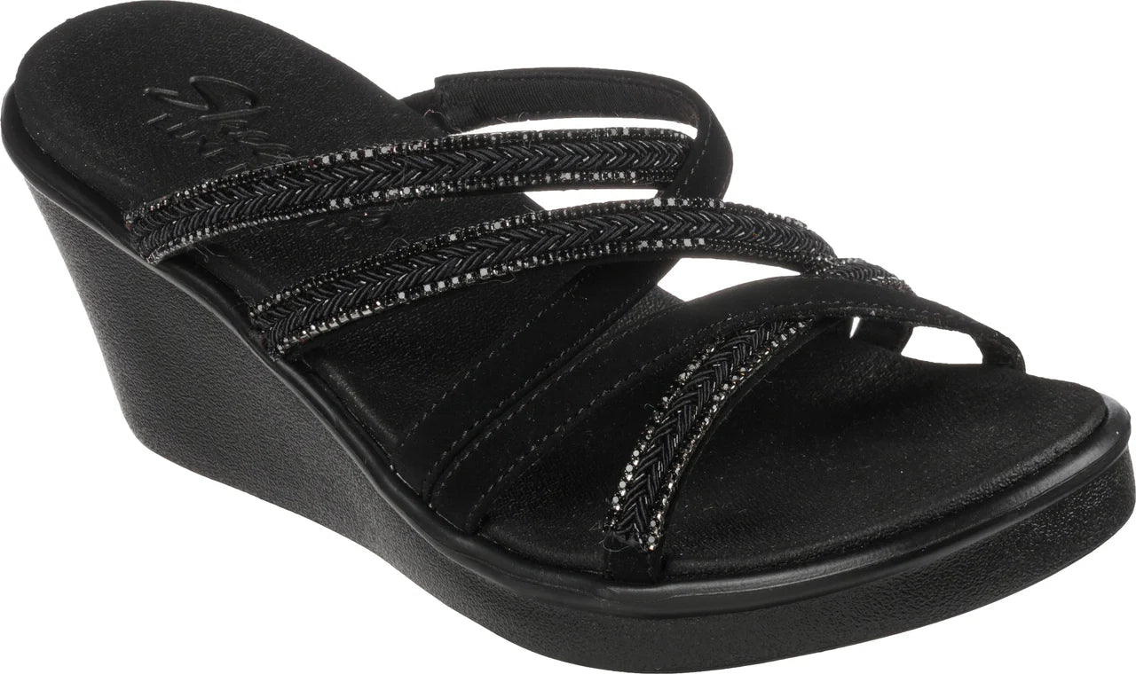 WOMEN S SKECHERS RUMBLE NIGHT OUT BLACK SANDAL Omars Shoes