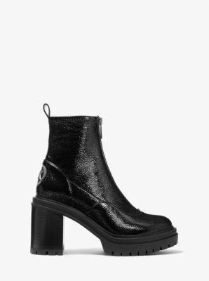 Side view of MK Cyrus Crinkled Zip Black Patent Book - Omars Shoes