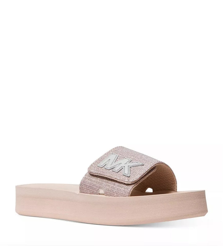 Front view of Michael Kors MK Platfo Glitter Chain Slide - Omars Shoes