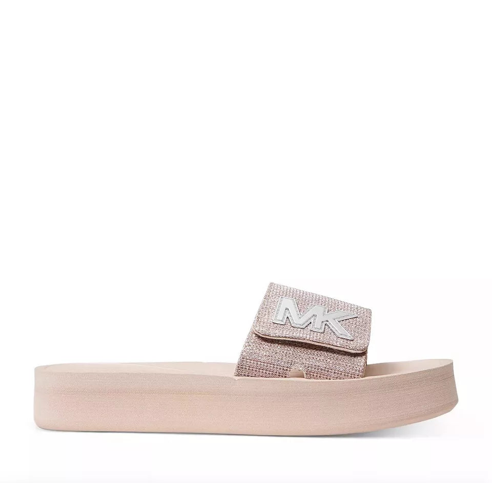 WOMEN S MICHAEL KORS MK PLATFORM GLITTER CHAIN SLIDE 9 PINK