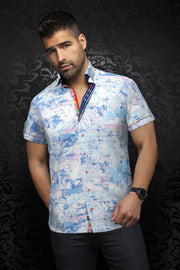 MEN'S AU NOIR MELILLA PINK MULTI SHORT SLEEVE SHIRT