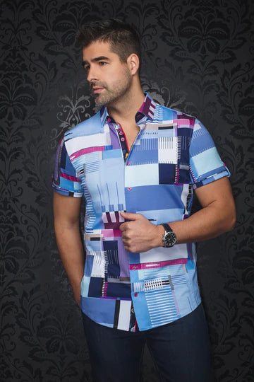 MEN'S AU NOIR RANDFORD BLUE DRESS SHORT SLEEVE SHIRT