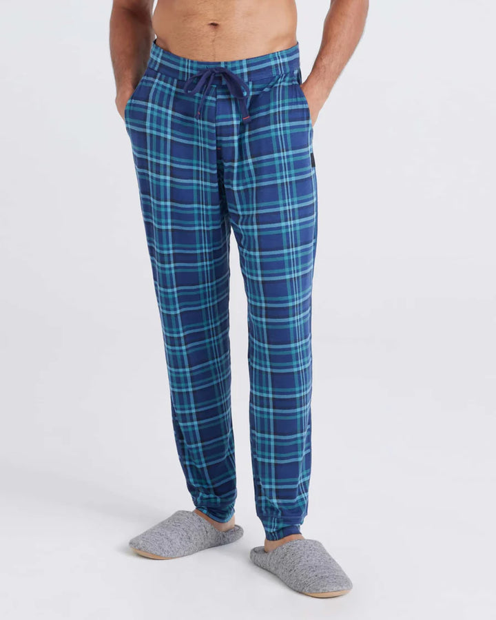 MEN'S SAXX SNOOZE SLEEP FLANNEL PLAID-DARK DENIM PANTS