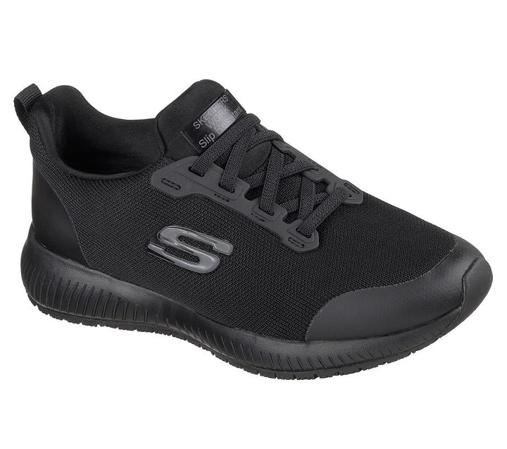 WOMEN'S SKECHERS SQUAD SLIP RESISTANT BLACK SHOE - Omars Shoes