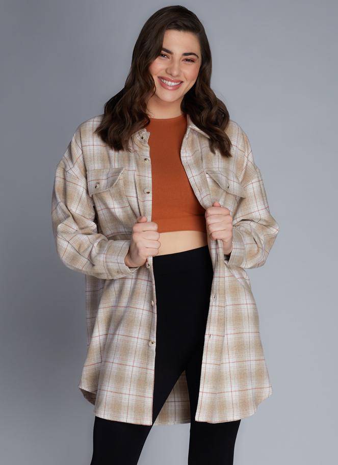 Women's C'est Moi Plaid Shacket/Tan