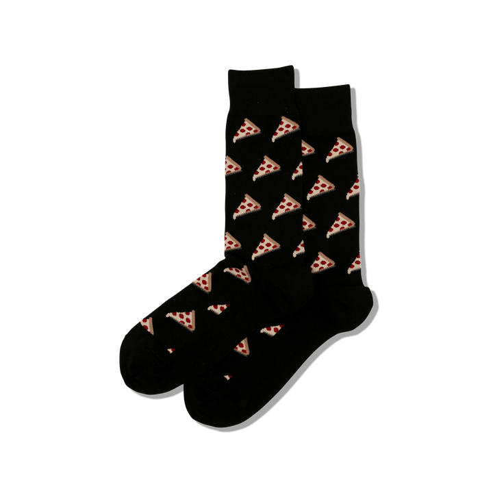 Men's Black Hot Sox with cartoon Pizza's across the sox