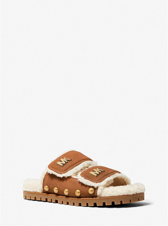 【Michael Kors】Stark Logo Embossed Faux Leather Sandal Michael Kors Stark Logo Embossed Faux Leather Slide Sandal