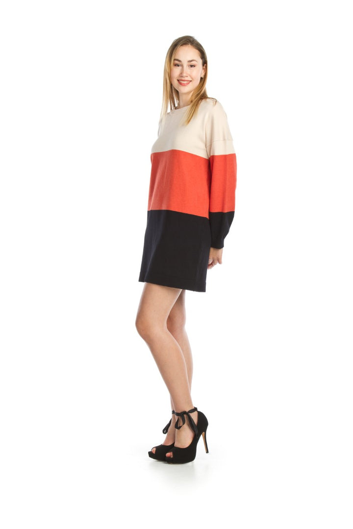 Women's Papillon Colour Block Sweater Dress/Coral Multi